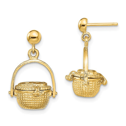 14K Yellow Gold 3-D Nantucket Basket Dangle Earrings
