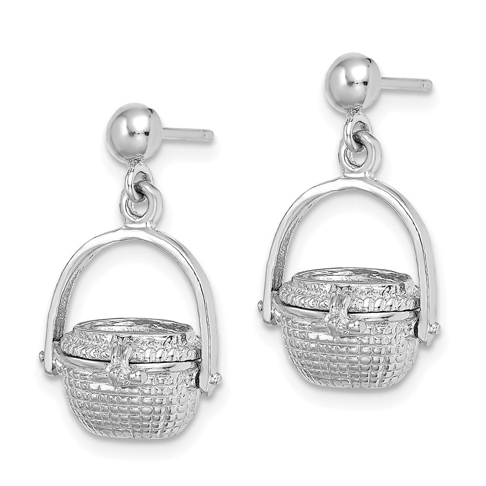 14K White Gold 3-D Nantucket Basket Dangle Earrings