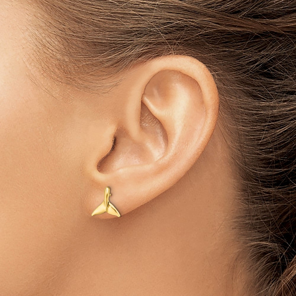 14K Yellow Gold Mini Whale Tail Post Earrings