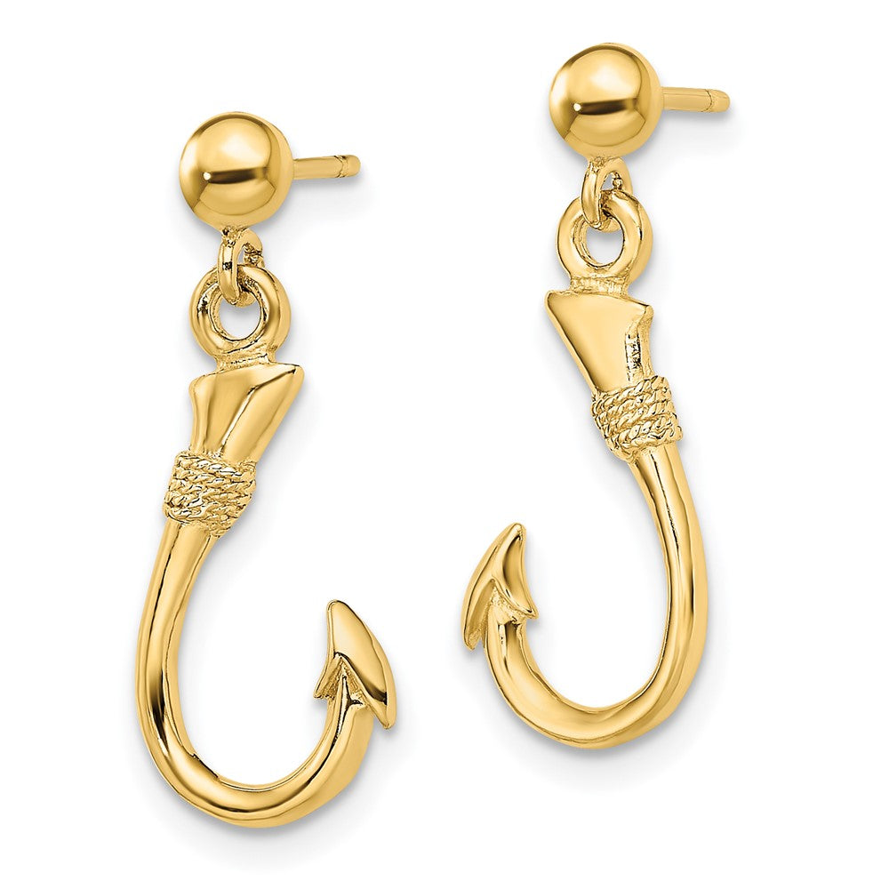 14K Yellow Gold 3-D Fish Hook Dangle Earrings