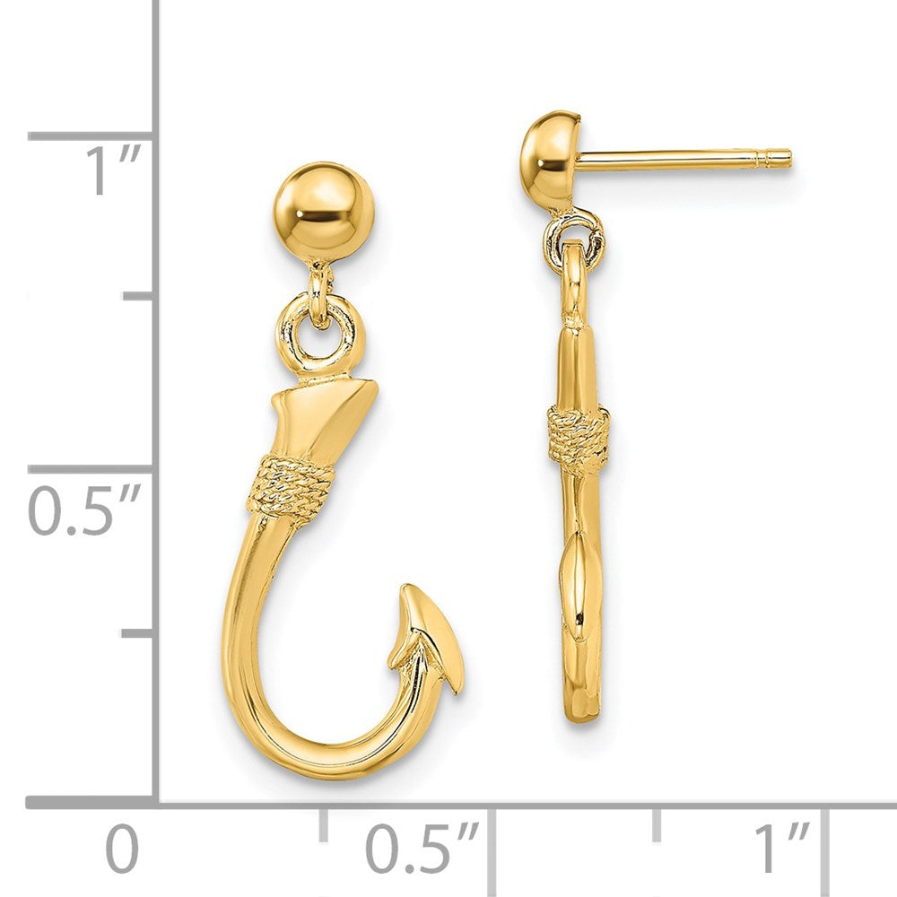 14K Yellow Gold 3-D Fish Hook Dangle Earrings