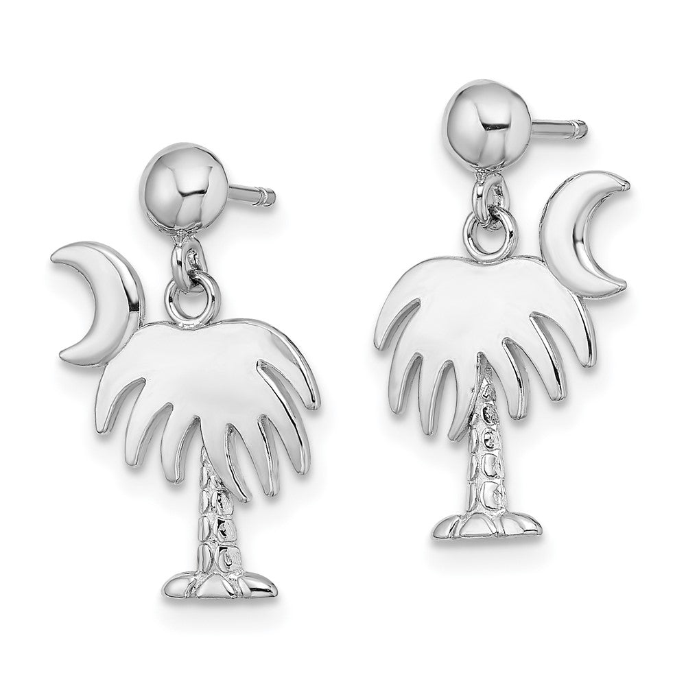 14K White Gold Charleston Palm Tree W/ Moon Dangle Earrings
