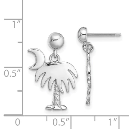 14K White Gold Charleston Palm Tree W/ Moon Dangle Earrings