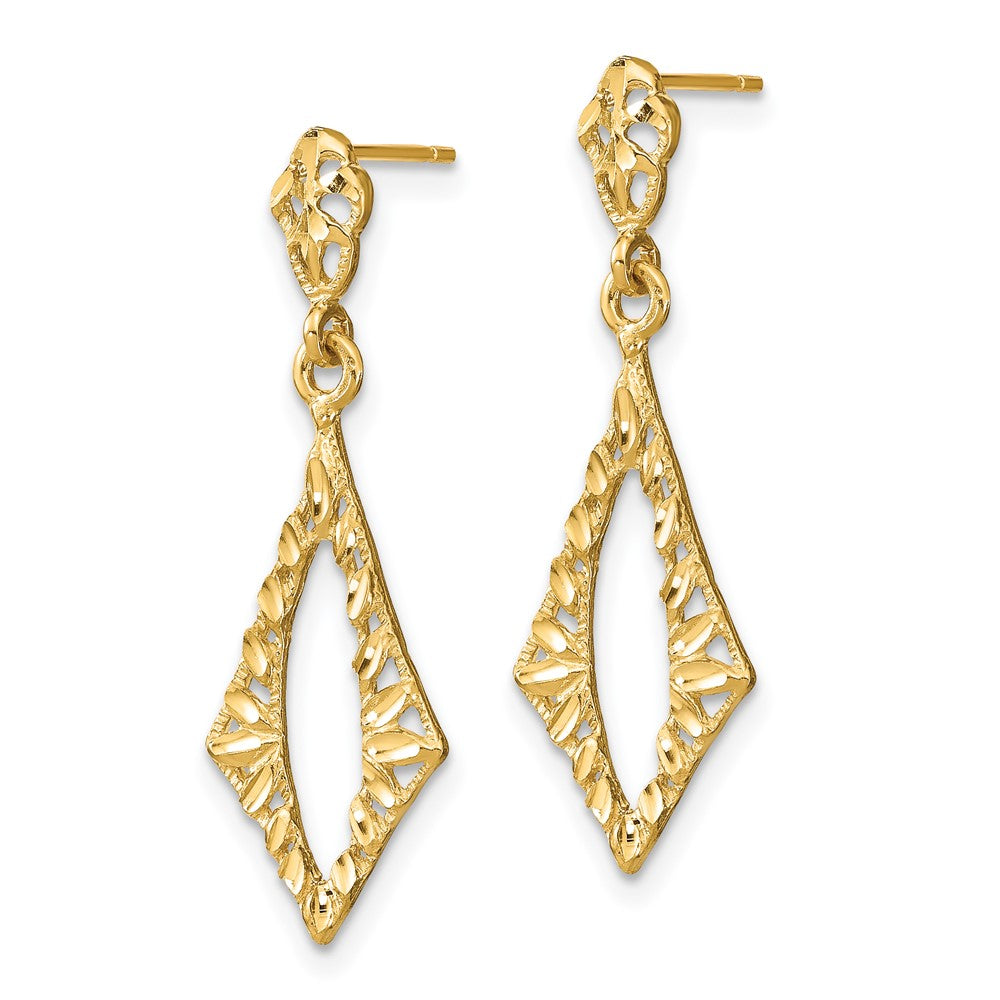 14K Yellow Gold D/C Diamond Shape Post Dangle Earrings
