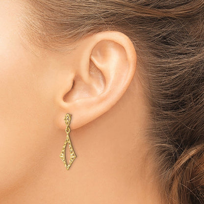 14K Yellow Gold D/C Diamond Shape Post Dangle Earrings
