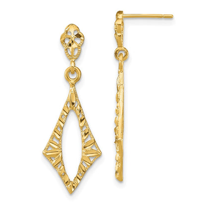 14K Yellow Gold D/C Diamond Shape Post Dangle Earrings
