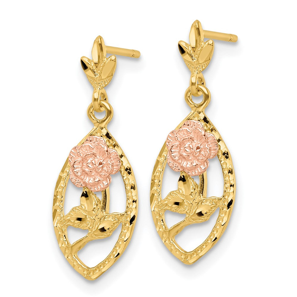14K Two-Tone Textured Flower Post Dangle Earrings