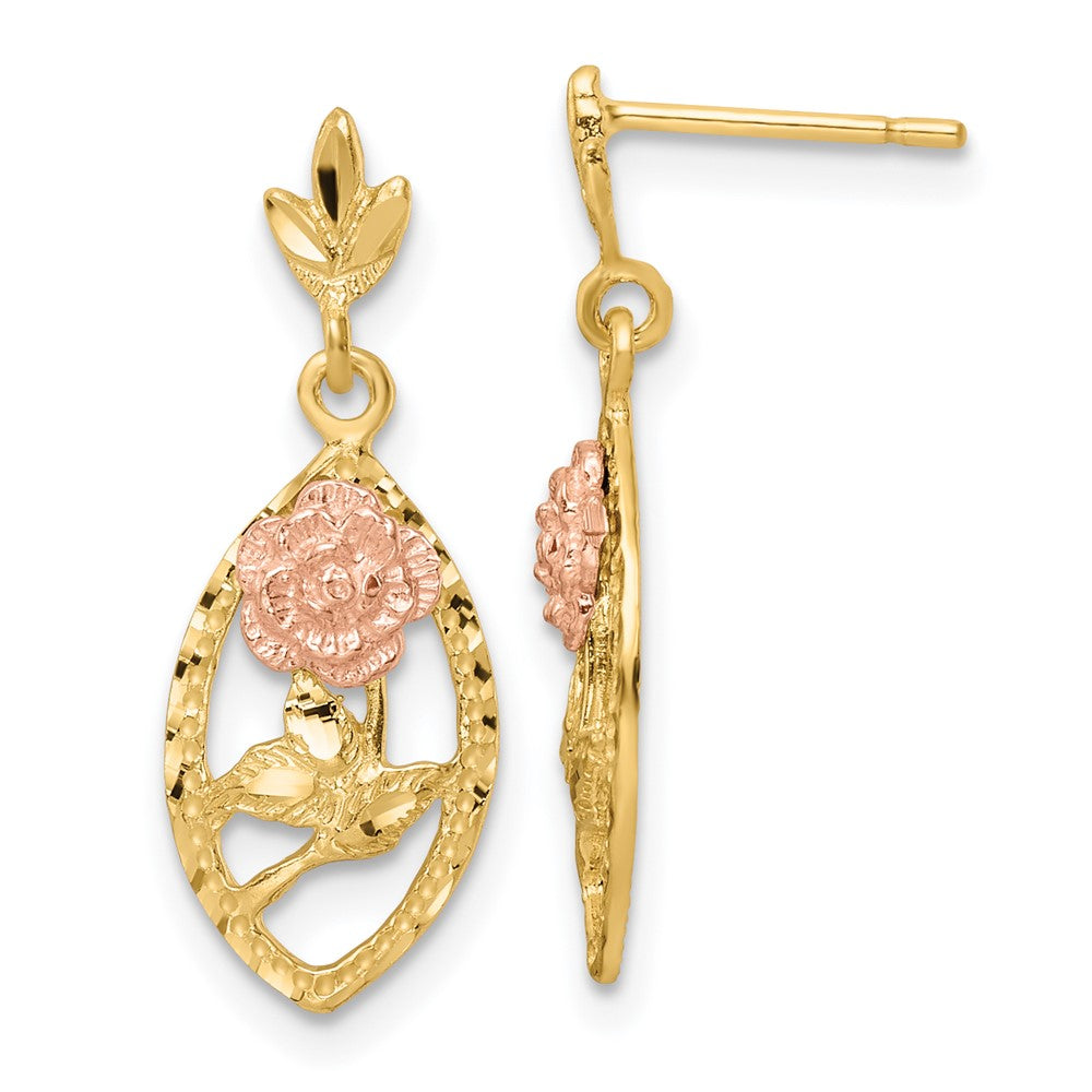 14K Two-Tone Textured Flower Post Dangle Earrings