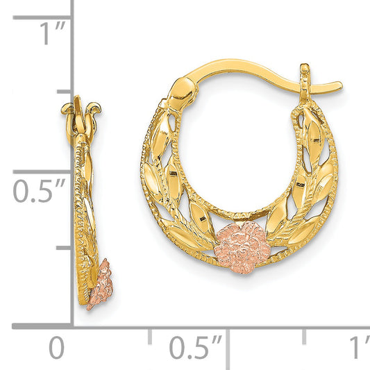 14K Two-Tone D/C Flowers Hoop Earrings