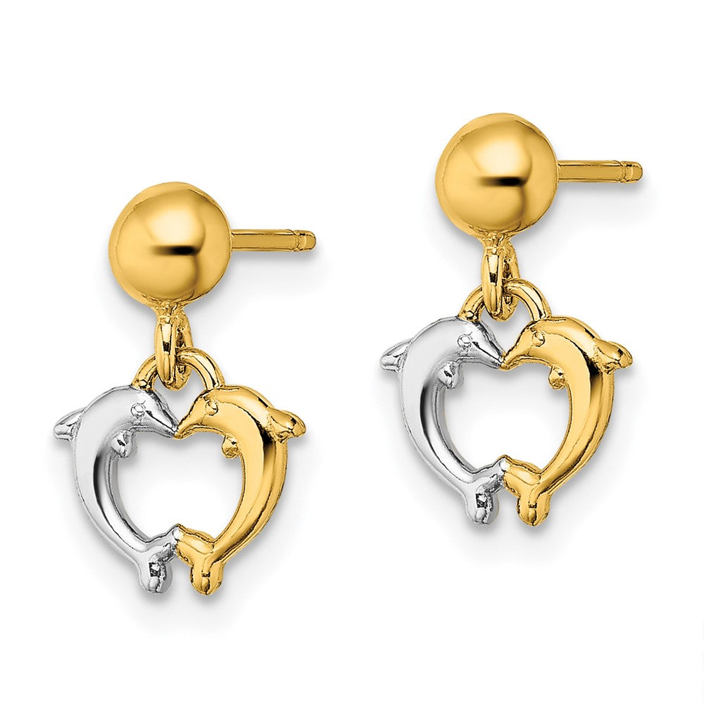 14K Yellow & Rhodium W/ Dolphin Dangle Earrings