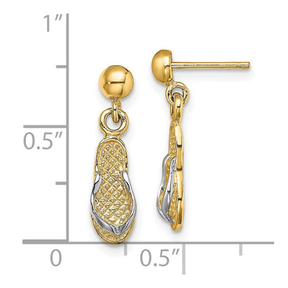 14K Yellow & Rhodium And Flip Flop Post Dangle Earrings