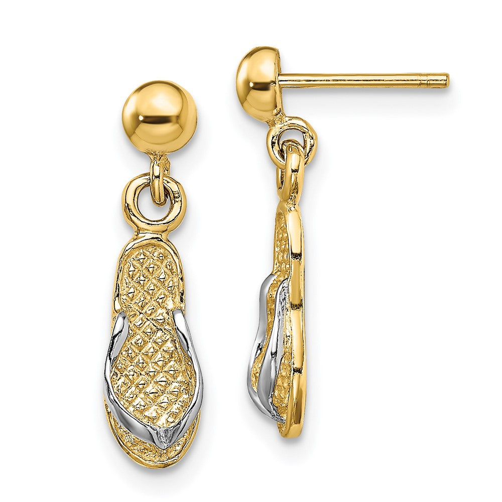 14K Yellow & Rhodium And Flip Flop Post Dangle Earrings