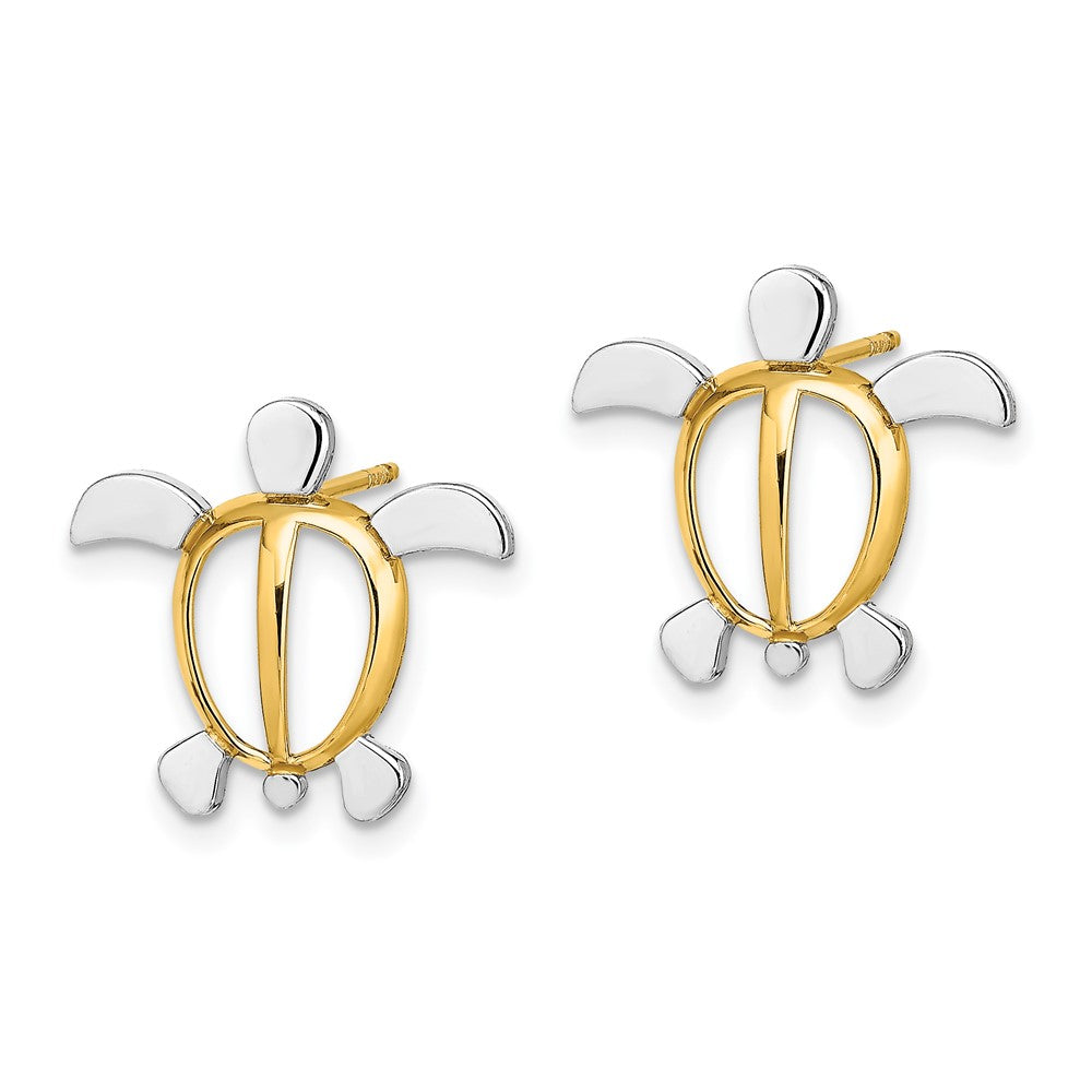 14K Yellow & Rhodium W/ Sea Turtle Post Earrings