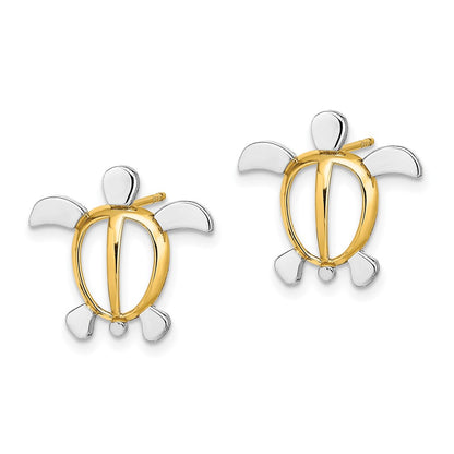 14K Yellow & Rhodium W/ Sea Turtle Post Earrings