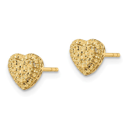 14K Yellow Gold Polished Diamond-Cut Heart Post Earrings