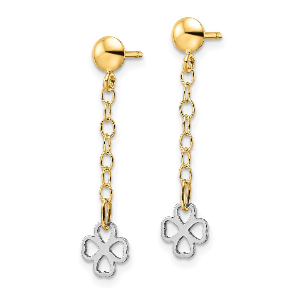 14K Two-Tone Polished Dangle Flower Earrings