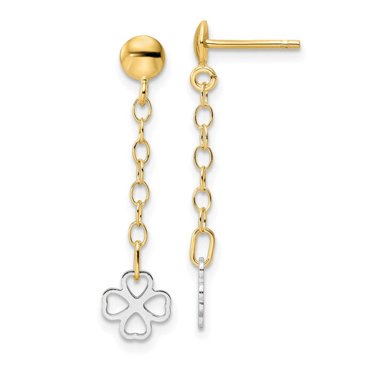 14K Two-Tone Polished Dangle Flower Earrings