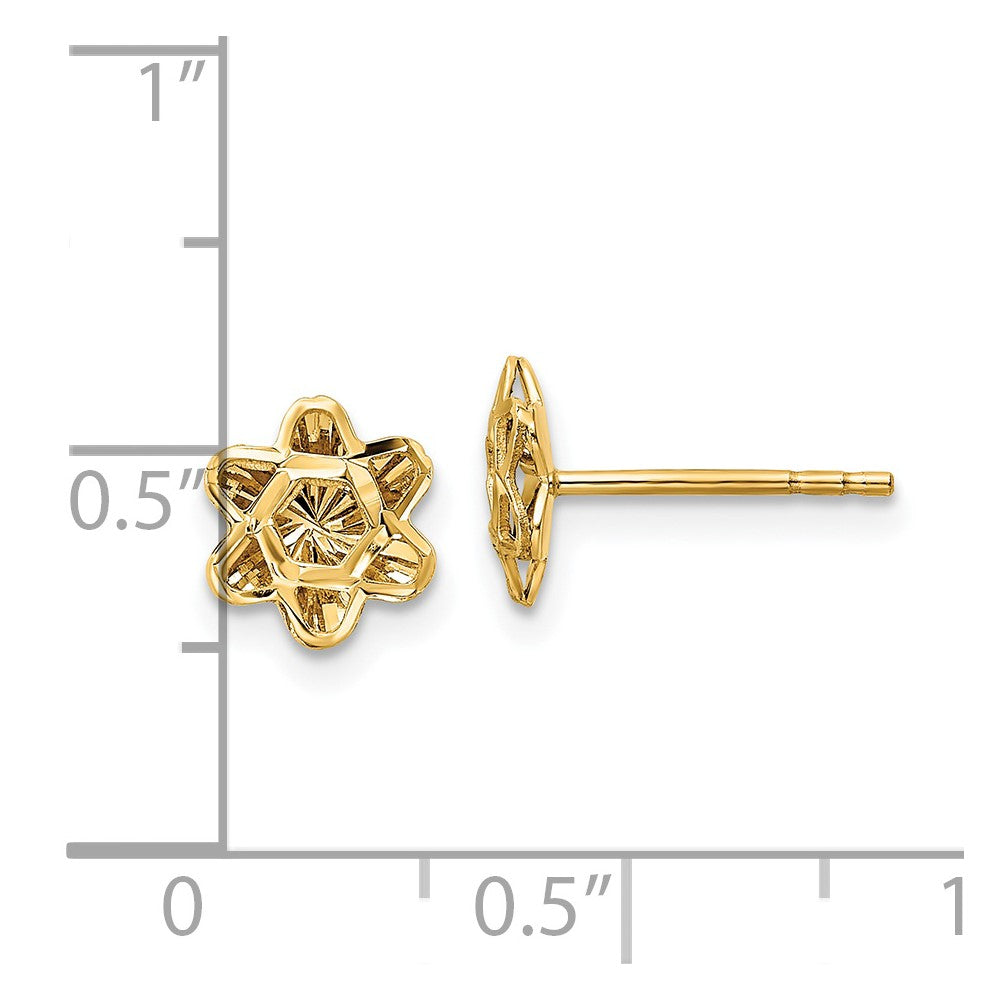 14K Yellow Gold Diamond-Cut Floral Post Earrings