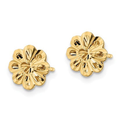 14K Yellow Gold Polished Diamond-Cut Snowflake Post Earrings