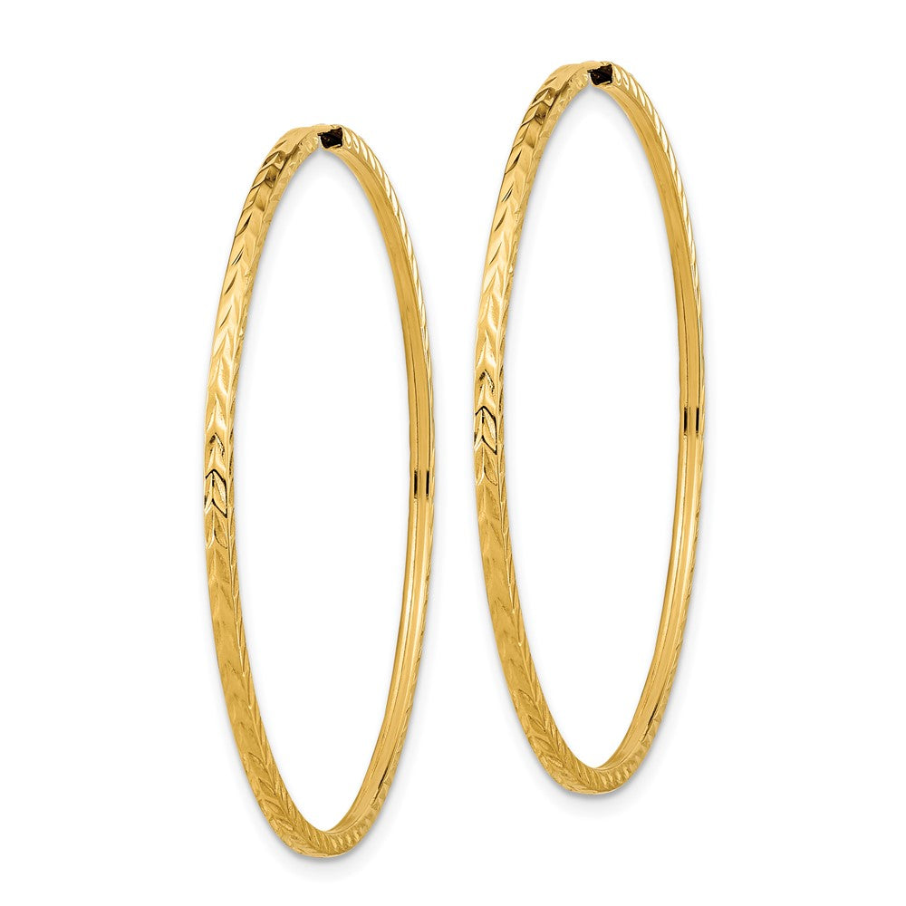 14K Yellow Gold Diamond-Cut Square Tube Endless Hoop Earrings