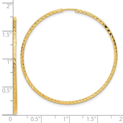 14K Yellow Gold Diamond-Cut Square Tube Endless Hoop Earrings