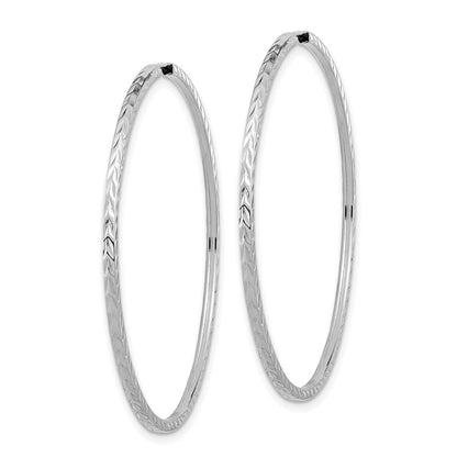 14K White Gold Diamond-Cut Square Tube Endless Hoop Earrings