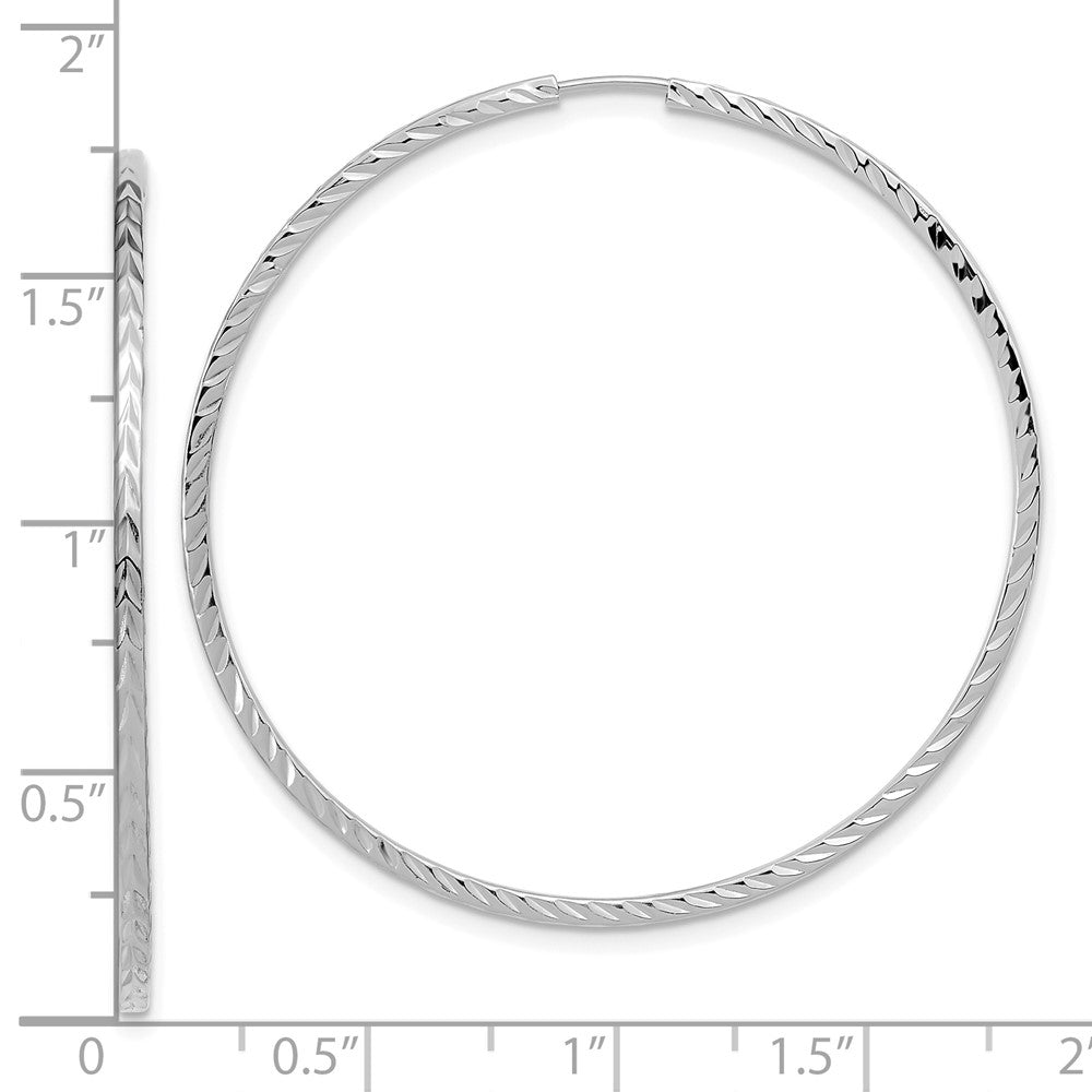 14K White Gold Diamond-Cut Square Tube Endless Hoop Earrings