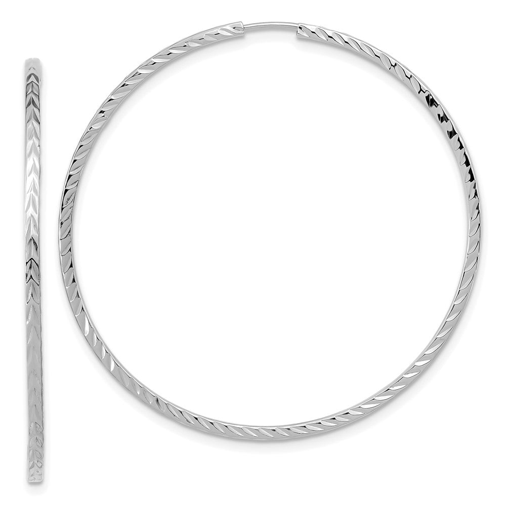 14K White Gold Diamond-Cut Square Tube Endless Hoop Earrings