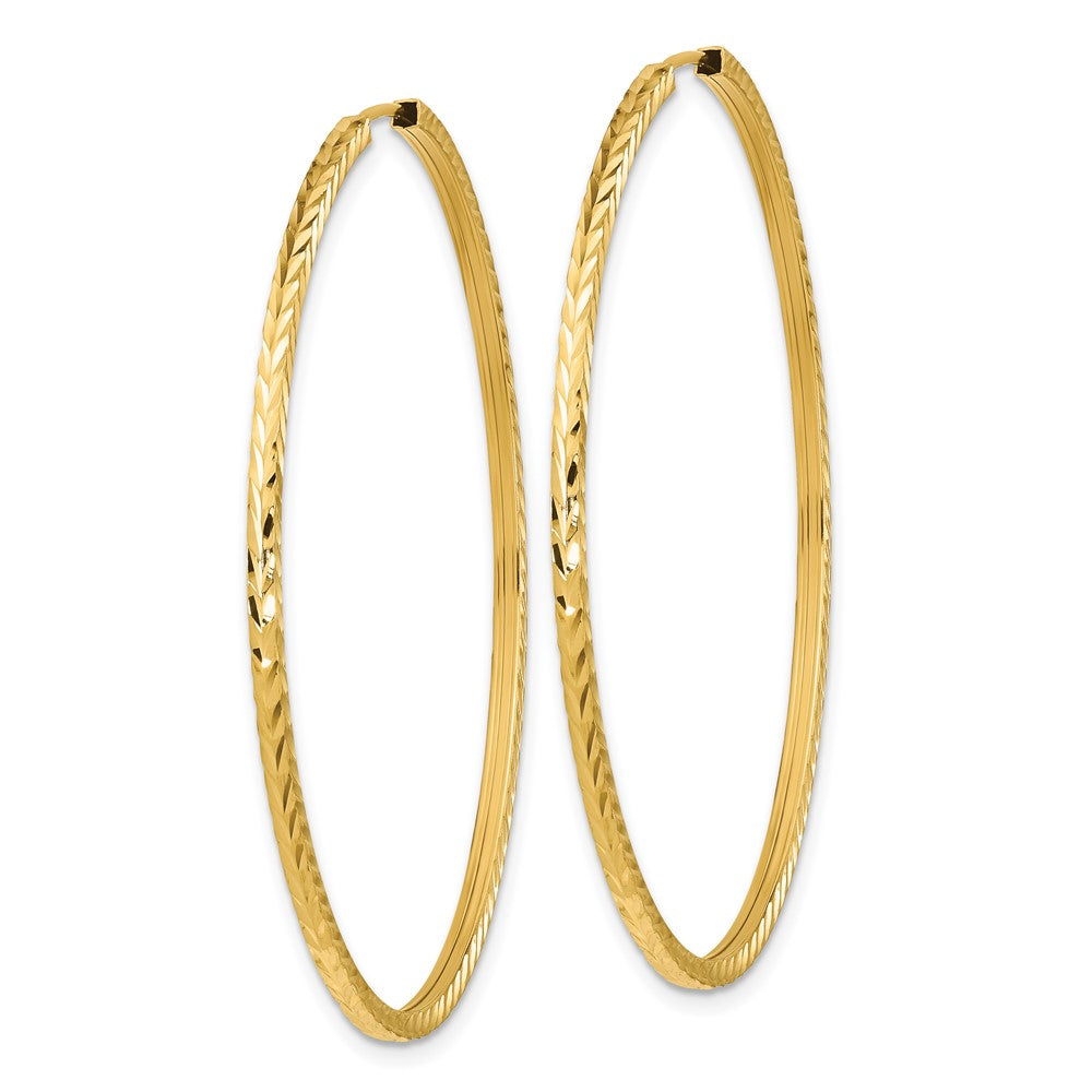 14K Yellow Gold Diamond-Cut Square Tube Endless Hoop Earrings