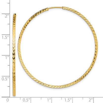 14K Yellow Gold Diamond-Cut Square Tube Endless Hoop Earrings