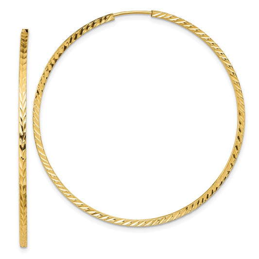 14K Yellow Gold Diamond-Cut Square Tube Endless Hoop Earrings