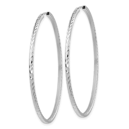 14K White Gold Diamond-Cut Square Tube Endless Hoop Earrings
