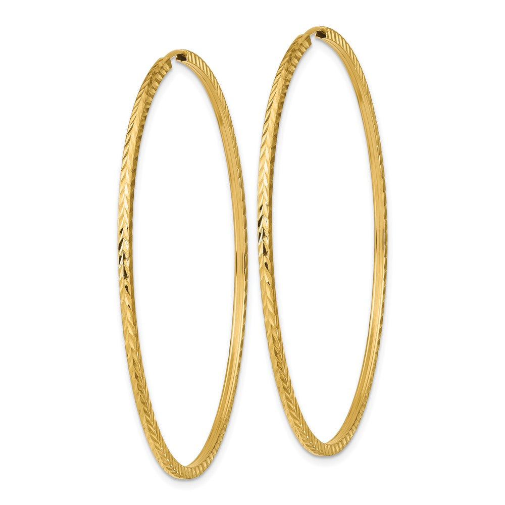 14K Yellow Gold Diamond-Cut Square Tube Endless Hoop Earrings