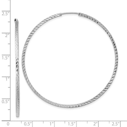 14K White Gold Diamond-Cut Square Tube Endless Hoop Earrings