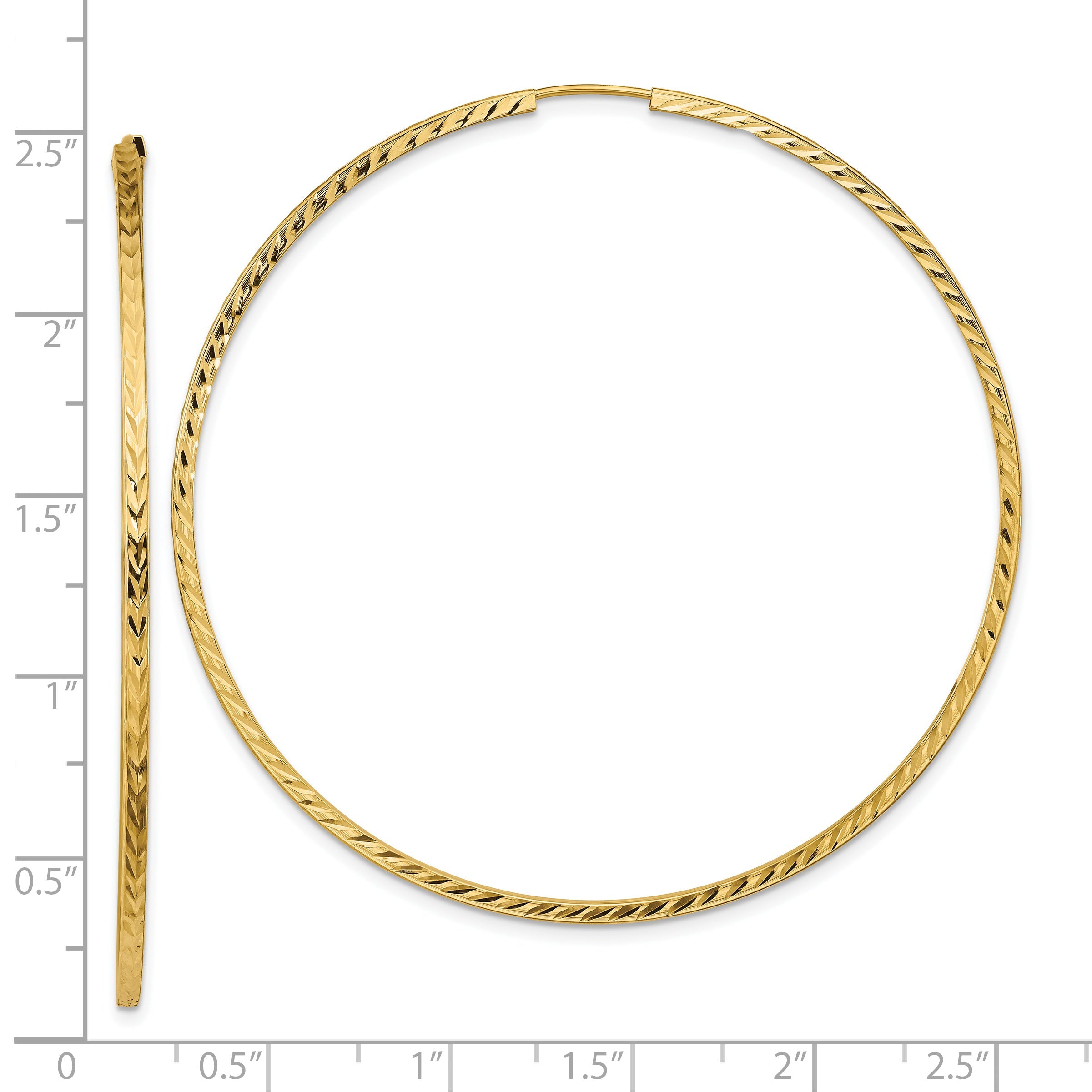 14K Yellow Gold Diamond-Cut Square Tube Endless Hoop Earrings
