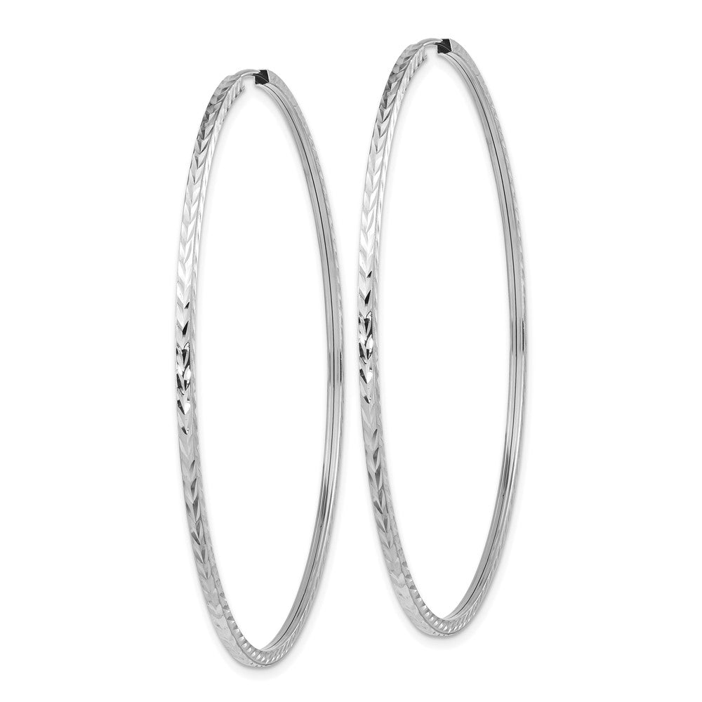 14K White Gold Diamond-Cut Square Tube Endless Hoop Earrings