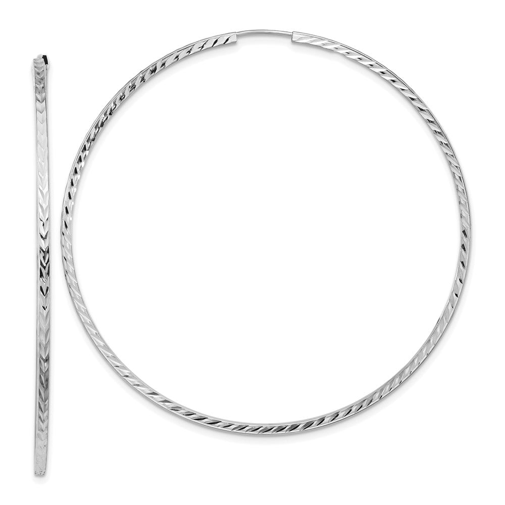 14K White Gold Diamond-Cut Square Tube Endless Hoop Earrings
