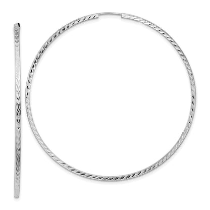 14K White Gold Diamond-Cut Square Tube Endless Hoop Earrings