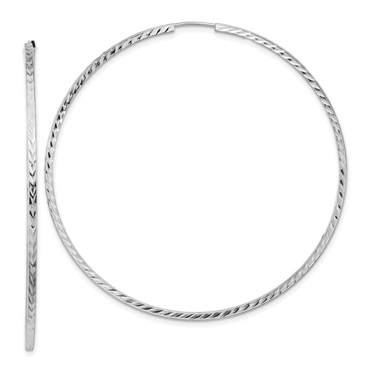 14K White Gold Diamond-Cut Square Tube Endless Hoop Earrings