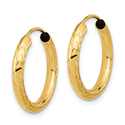 14K Yellow Gold Polished & D/C Endless Hoop Earrings