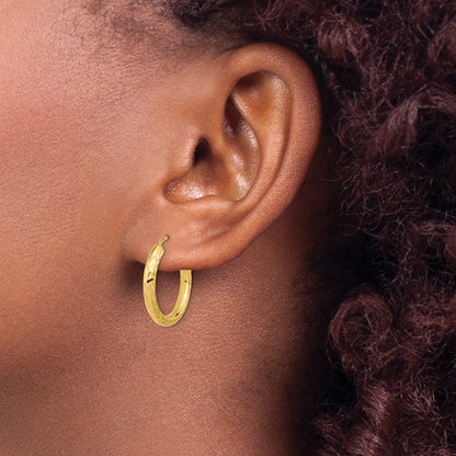 14K Yellow Gold Polished & D/C Endless Hoop Earrings