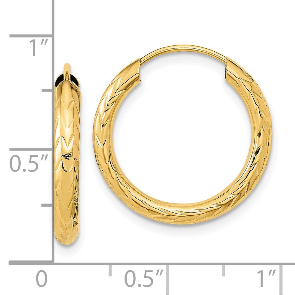 14K Yellow Gold Polished & D/C Endless Hoop Earrings