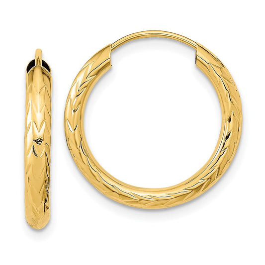 14K Yellow Gold Polished & D/C Endless Hoop Earrings