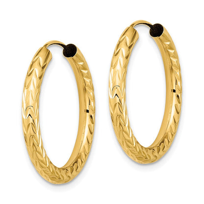 14K Yellow Gold Polished & D/C Endless Hoop Earrings