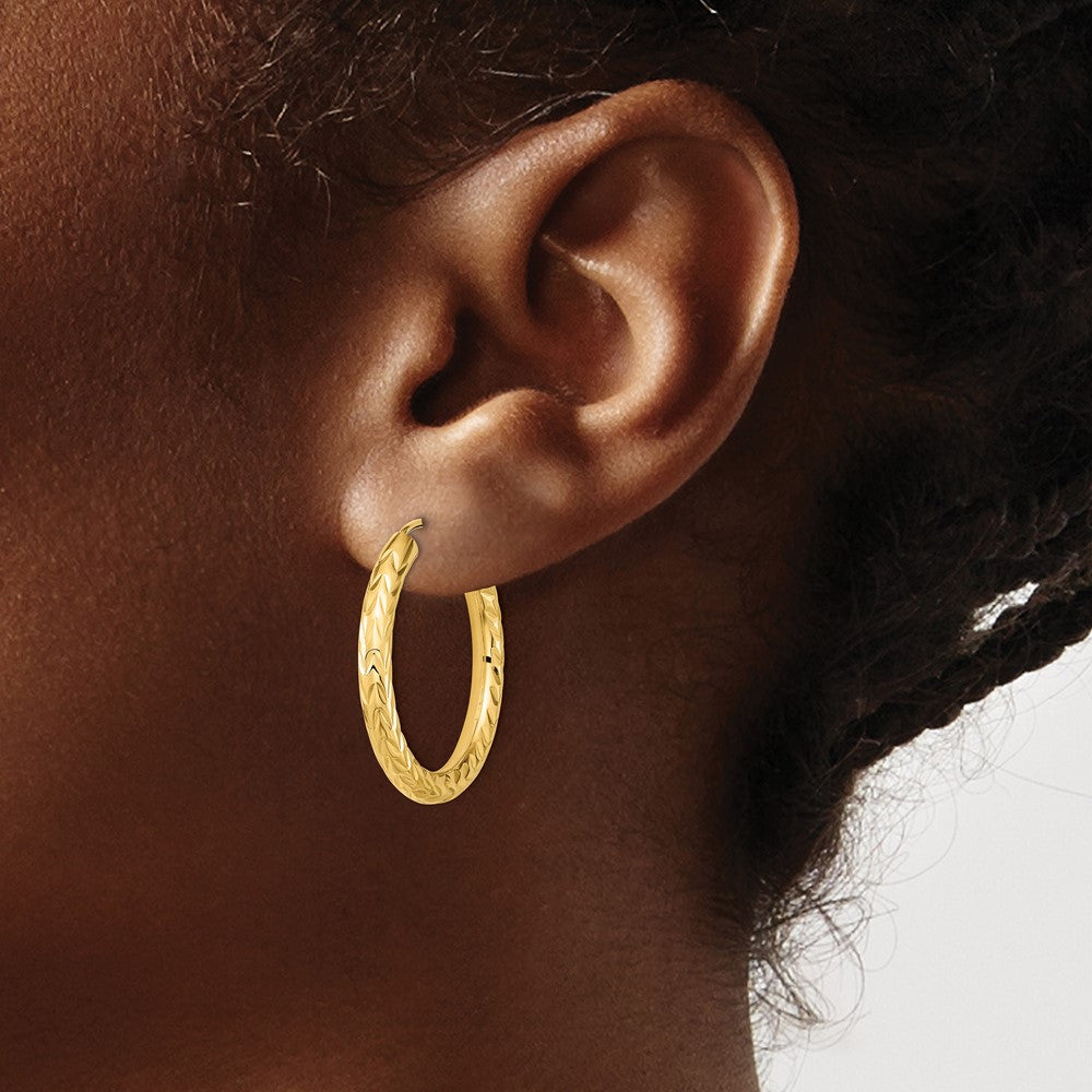 14K Yellow Gold Polished & D/C Endless Hoop Earrings