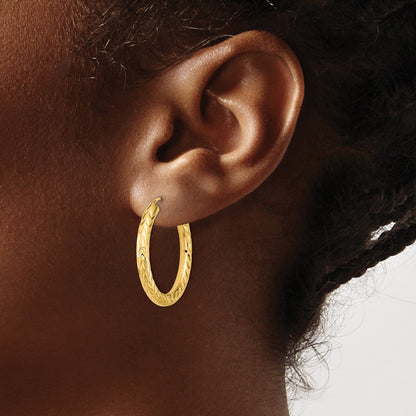14K Yellow Gold Polished & D/C Endless Hoop Earrings
