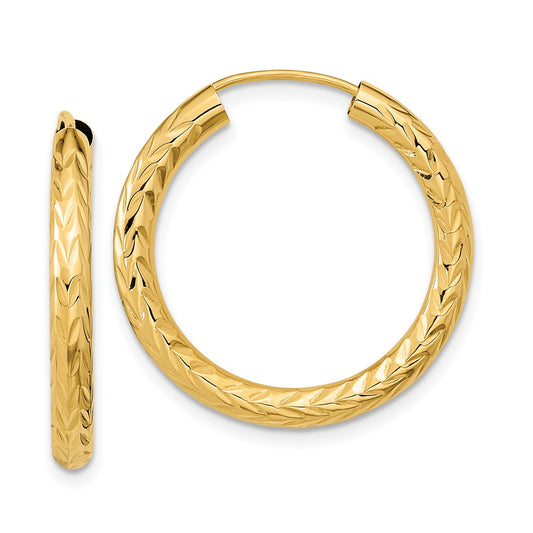 14K Yellow Gold Polished & D/C Endless Hoop Earrings
