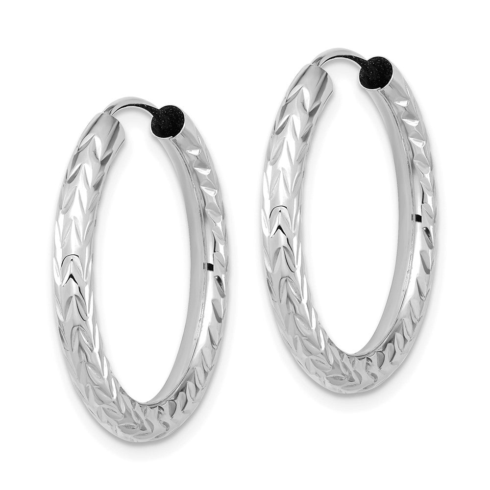 14K White Gold Polished & D/C Endless Hoop Earrings