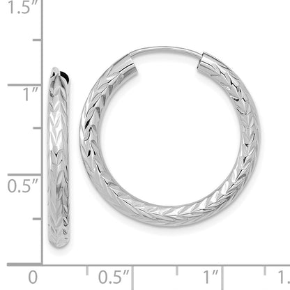 14K White Gold Polished & D/C Endless Hoop Earrings