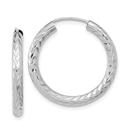 14K White Gold Polished & D/C Endless Hoop Earrings
